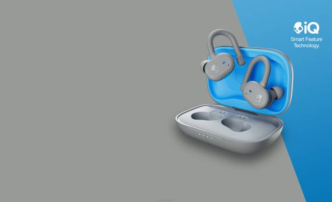 Bővíthető, biztonságosan illeszkedő, push-aktív, valódi vezeték nélküli fülhallgatókSkullcandy VB8814 világos szürke/kék