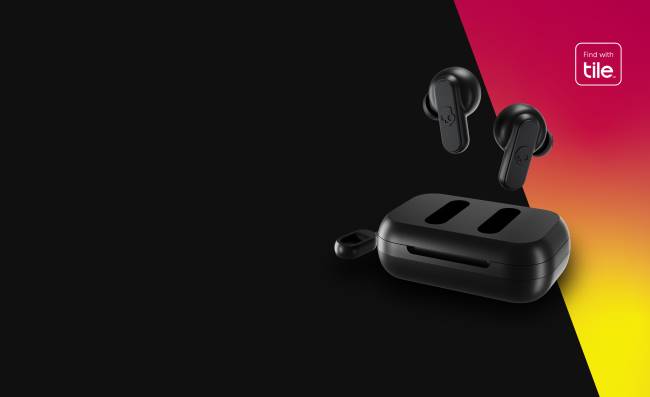 mini, hatalmas, megtalálható, 2 db valódi vezeték nélküli fülhallgatóSkullcandy VB8827 igaz fekete