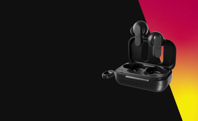 mini, hatalmas, megtalálható, 2 db valódi vezeték nélküli fülhallgatóSkullcandy VB8827 igaz fekete